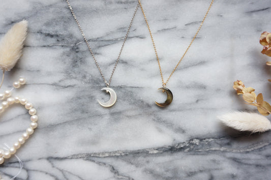 Silver and Gold Pearlescent Moon Necklace