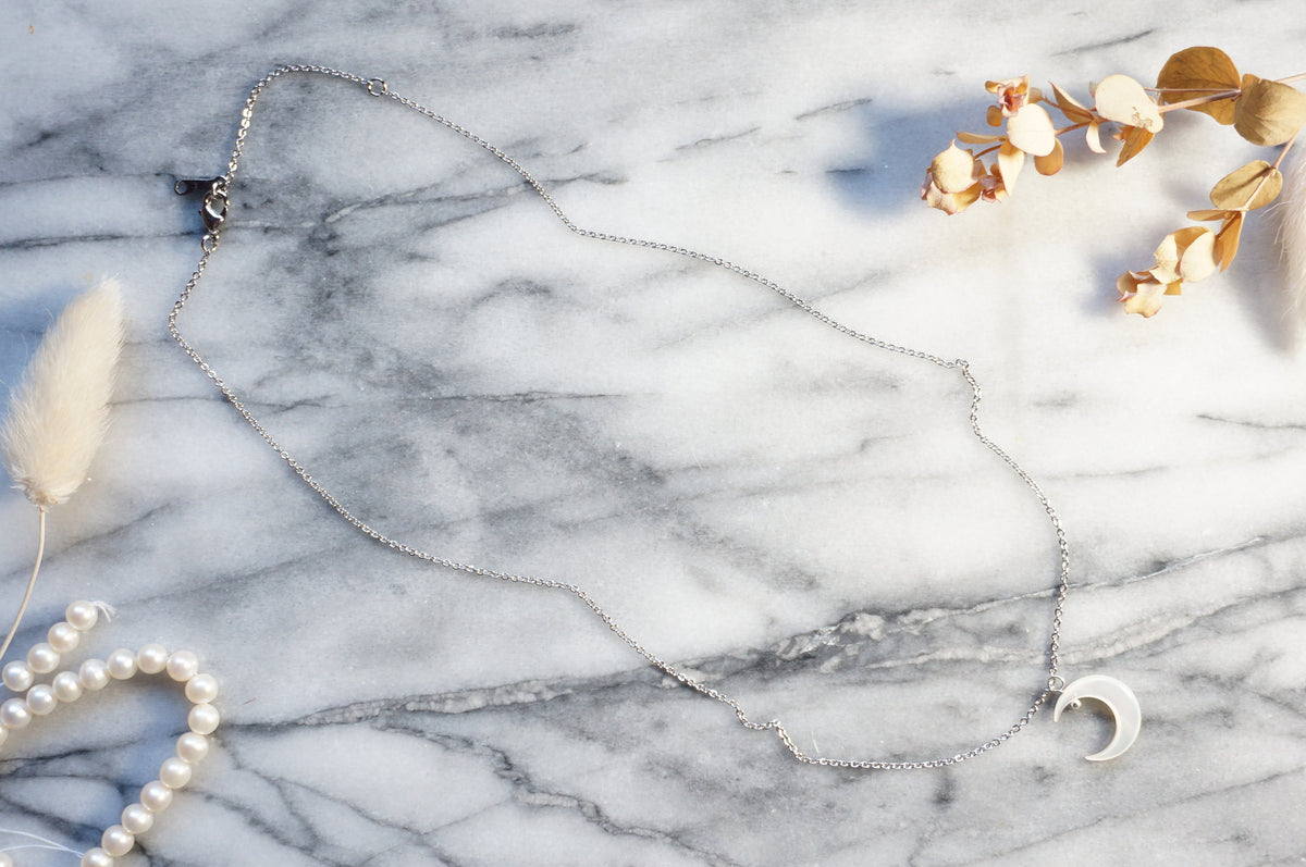 Silver and Gold Pearlescent Moon Necklace