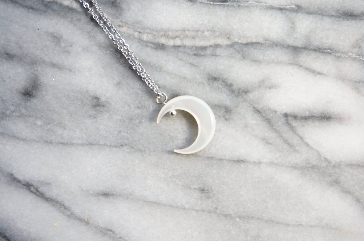 Silver and Gold Pearlescent Moon Necklace