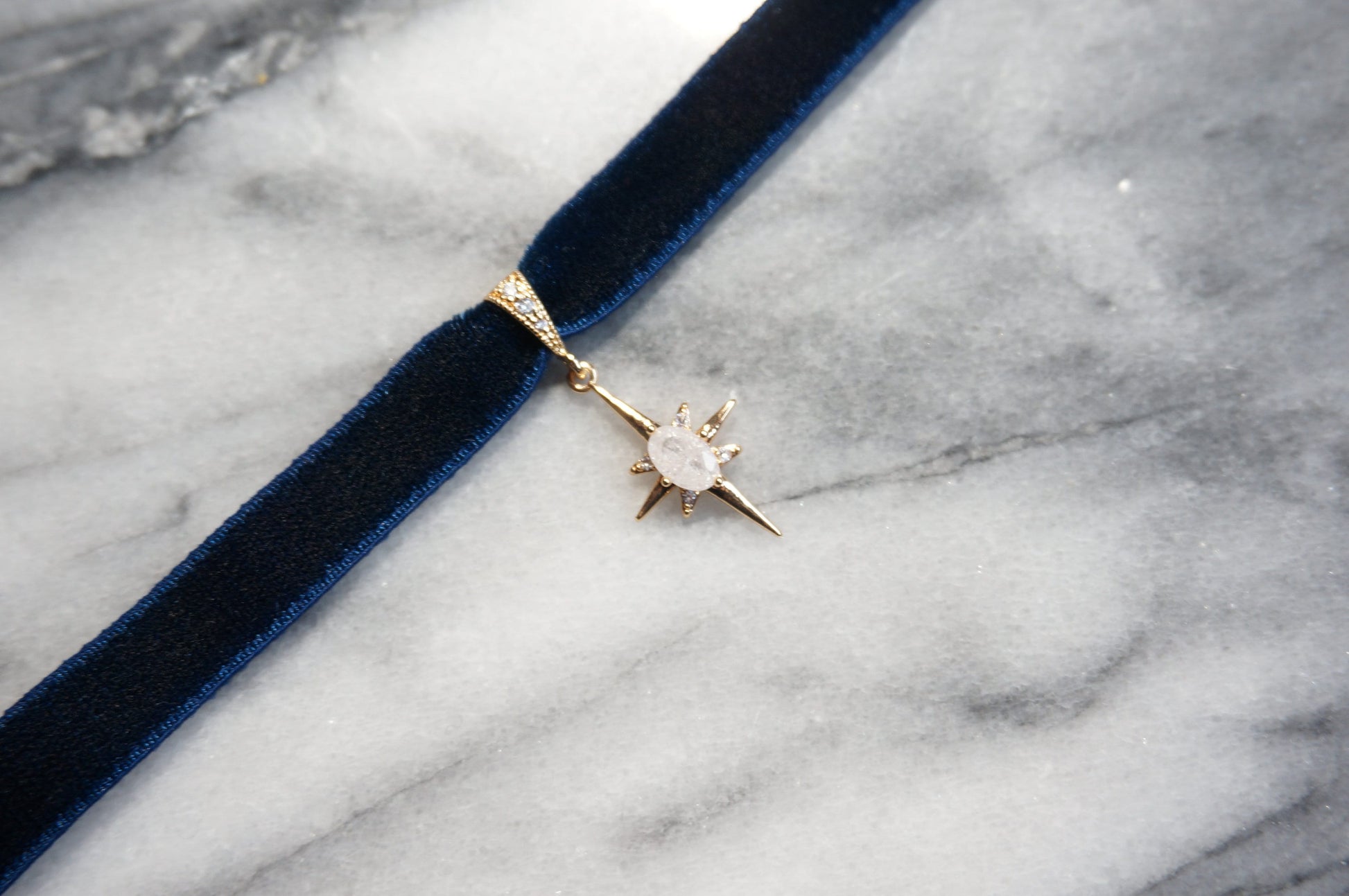 North Star Moonstone and Black / Deep Blue Stretch Velvet Choker/ Black