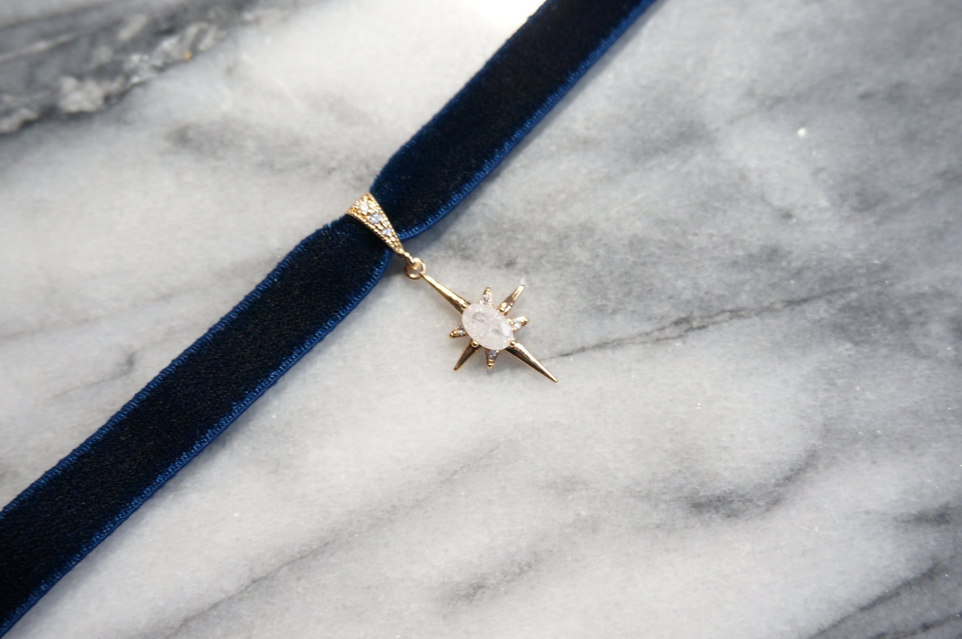 North Star Moonstone and Black / Deep Blue Stretch Velvet Choker/ Black