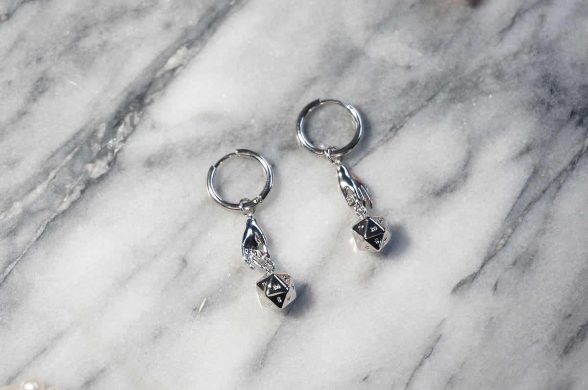 JOURNEY - Gold / Silver Dungeons and Dragons D20 Dice Earrings / Huggies