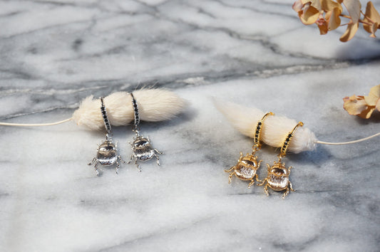 SCARAB Gold / Silver Egyptian Beetle Hoop / Huggie Earrings