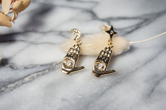 Evil Eye / Tarot Hand Gold Earrings