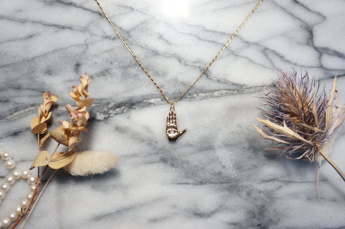 Evil Eye / Tarot Hand Gold Necklace