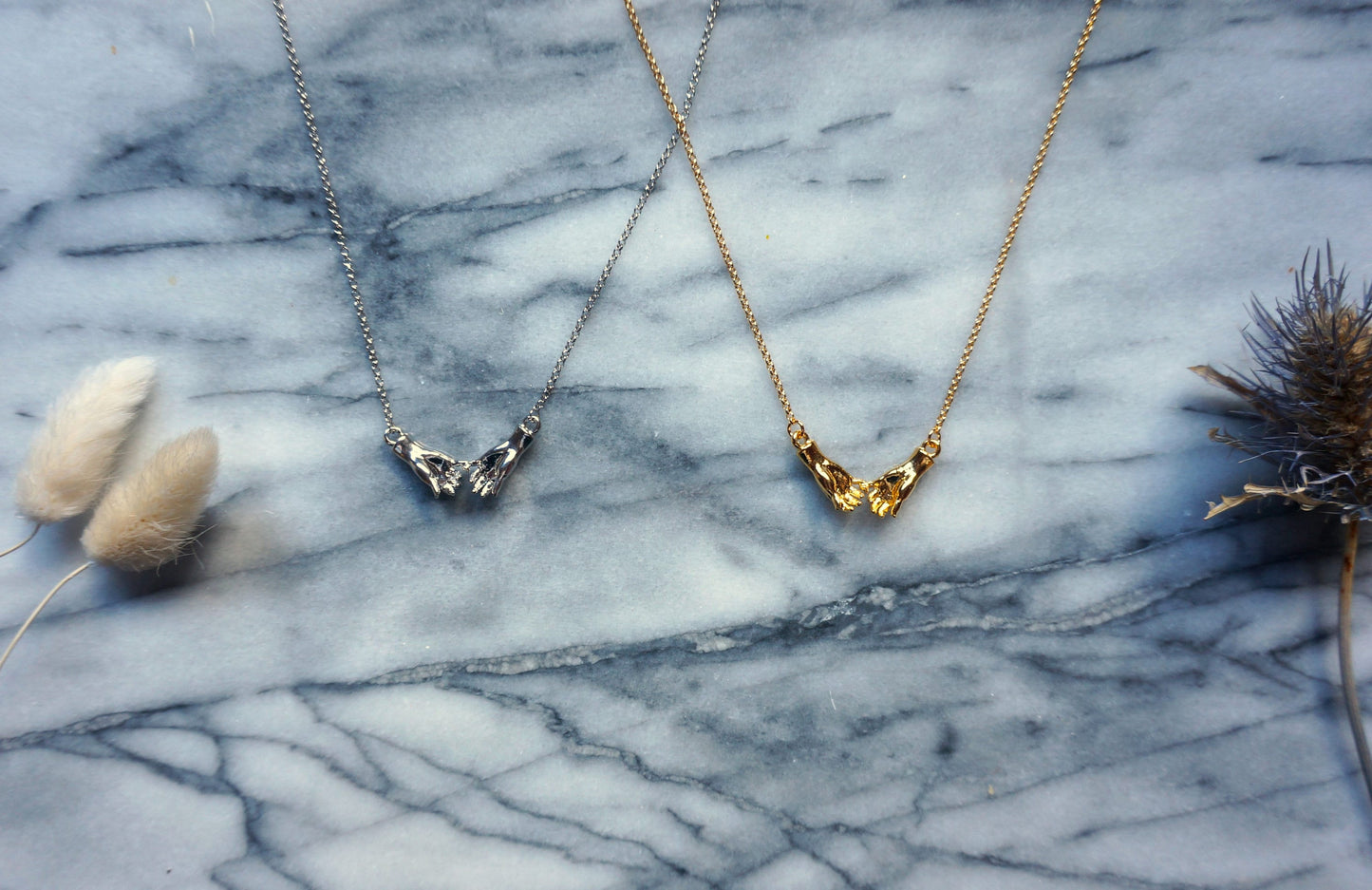 PROMISE Hand Holding Hand Gold / Silver Plated Chain Necklace