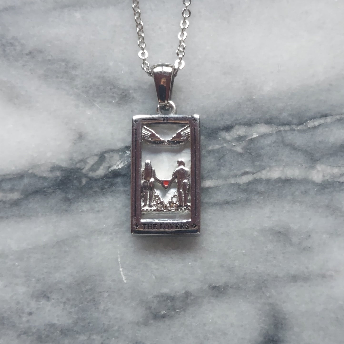 Silver Tarot Card Necklaces / Tarot Card Frame Necklaces / Temperance / The Lovers / Strength