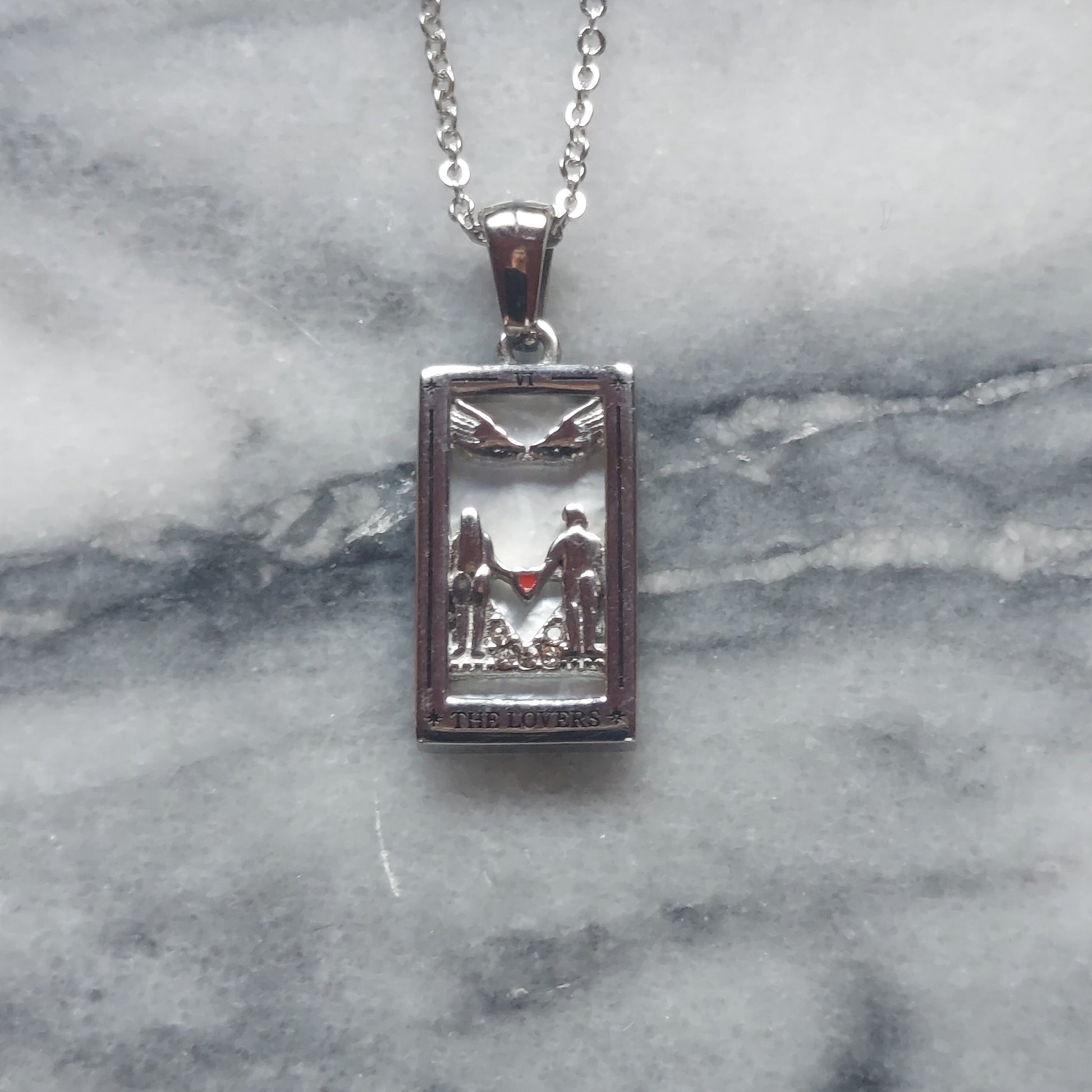 Silver Tarot Card Necklaces / Tarot Card Frame Necklaces / Temperance / The Lovers / Strength