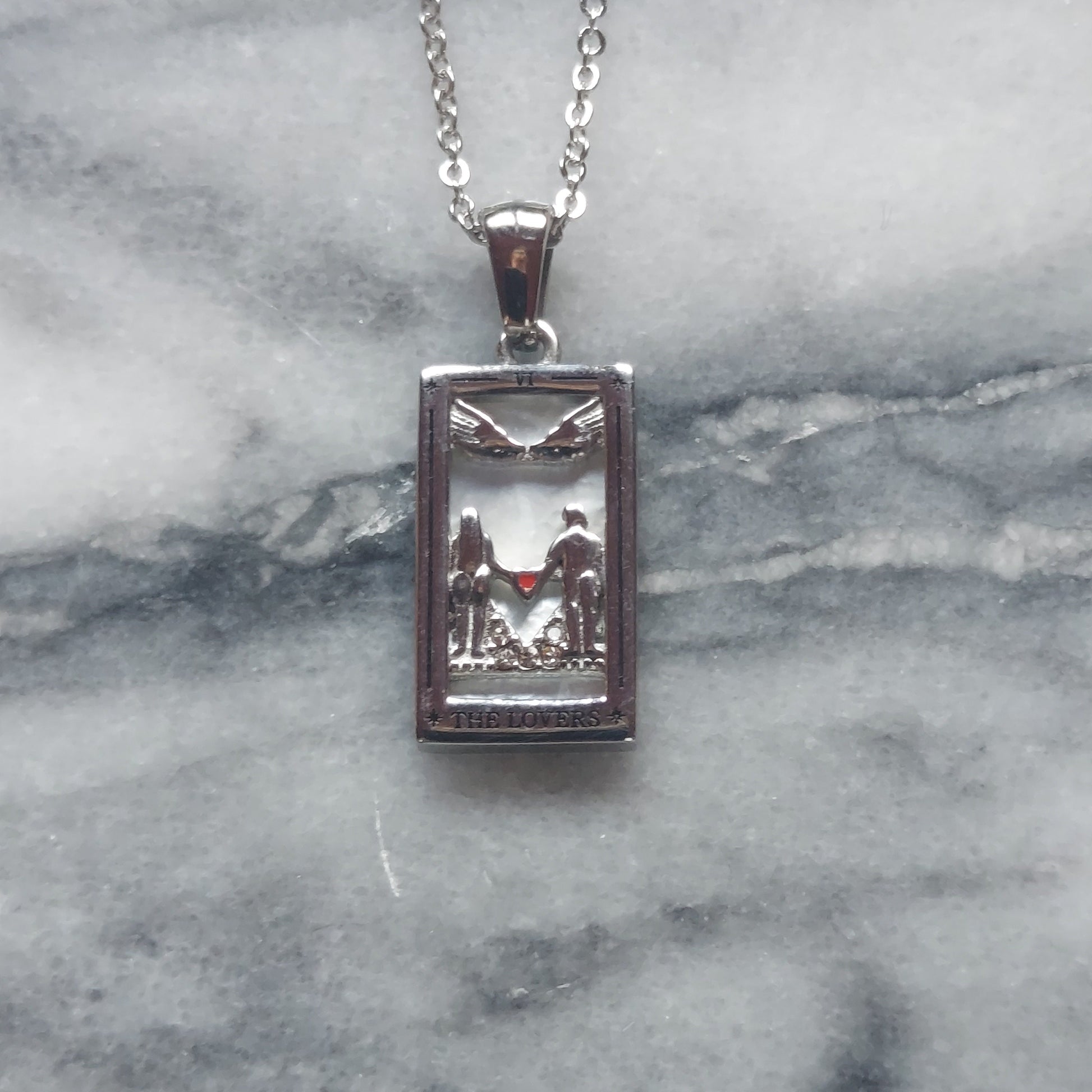 Silver Tarot Card Necklaces / Tarot Card Frame Necklaces / Temperance / The Lovers / Strength