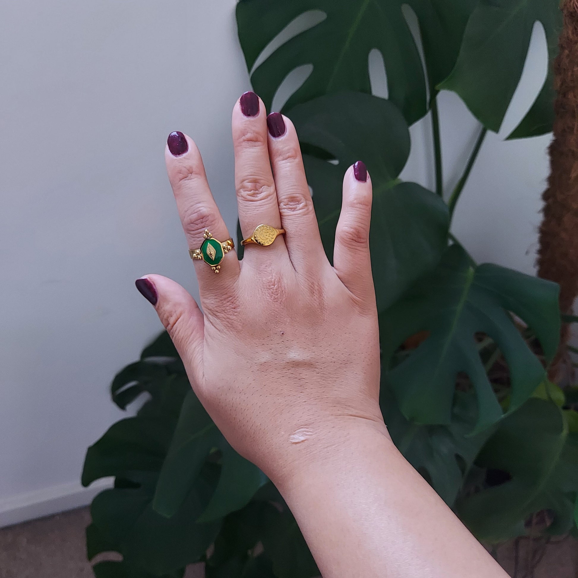 Gold and Green Enamel Adjustable Ring