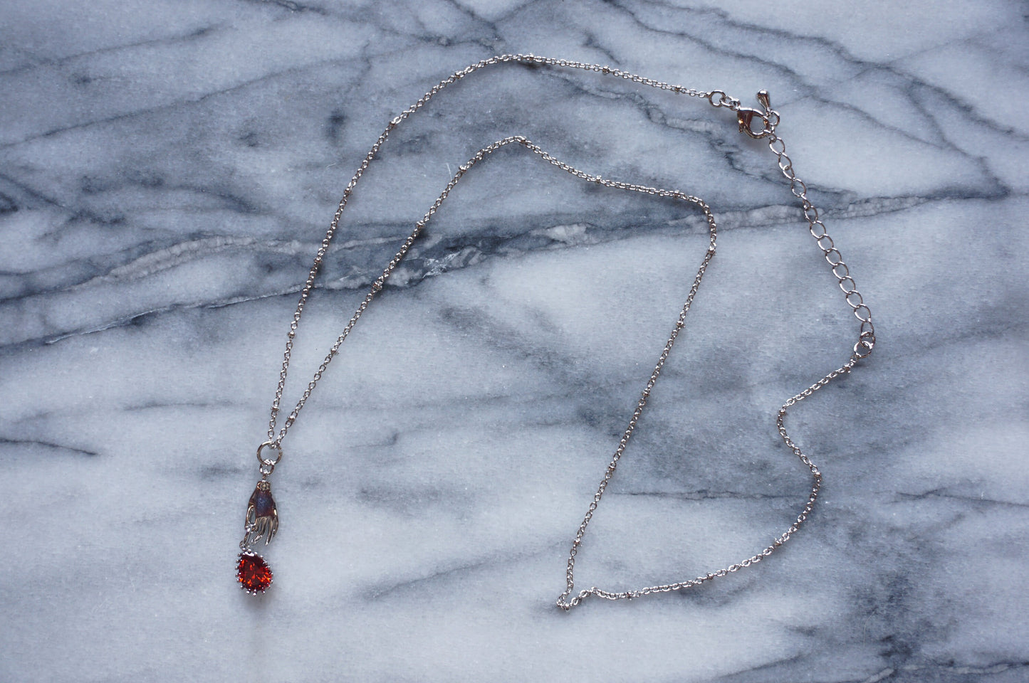 SCARLET Gold/Silver/Gunmetal Dainty Hand and Red Gem Necklace / Hand and Blood Drop Necklace