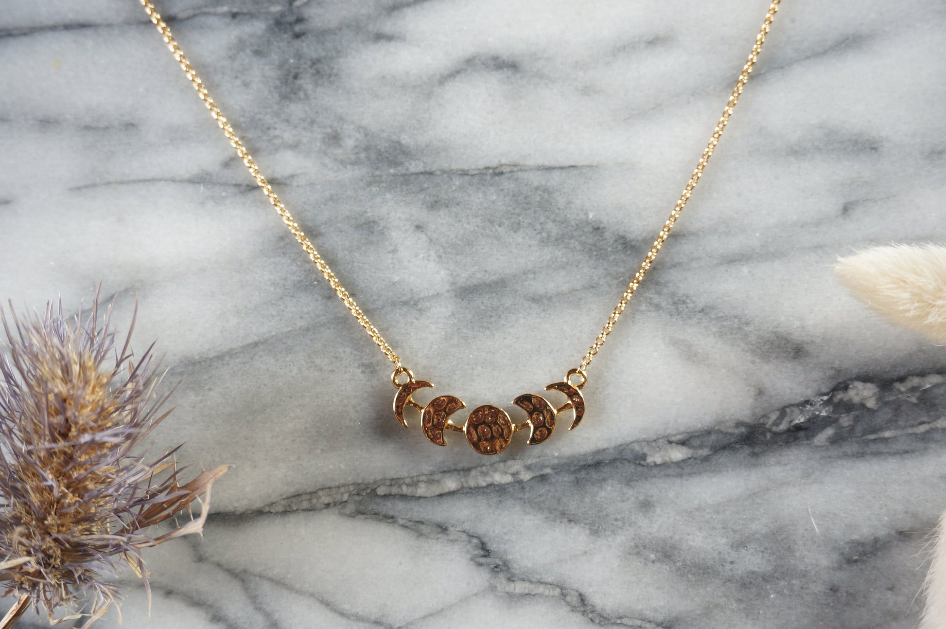 Hammered Moon Phase Necklace / Gold Plated Moon Necklace