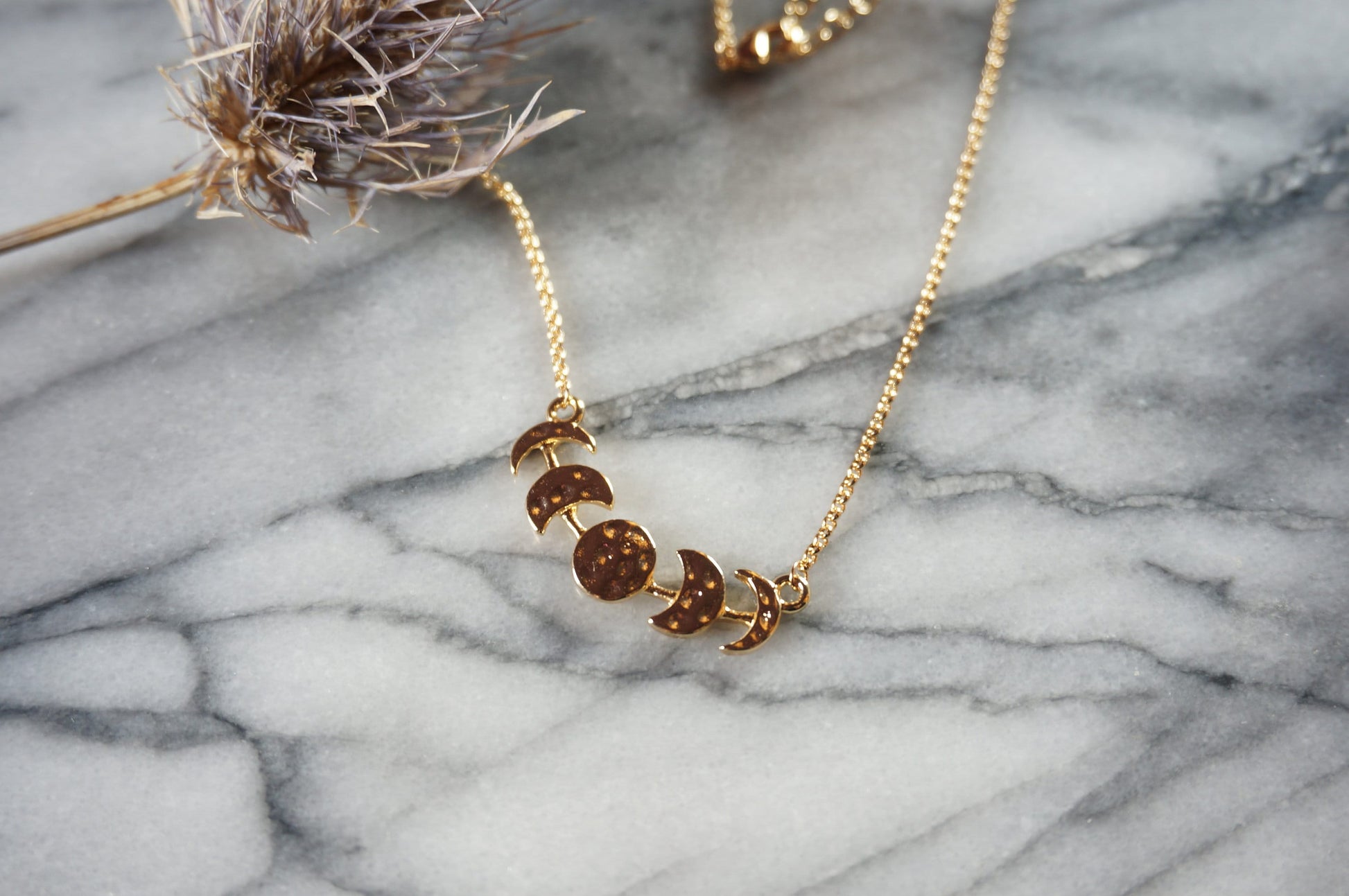 Hammered Moon Phase Necklace / Gold Plated Moon Necklace