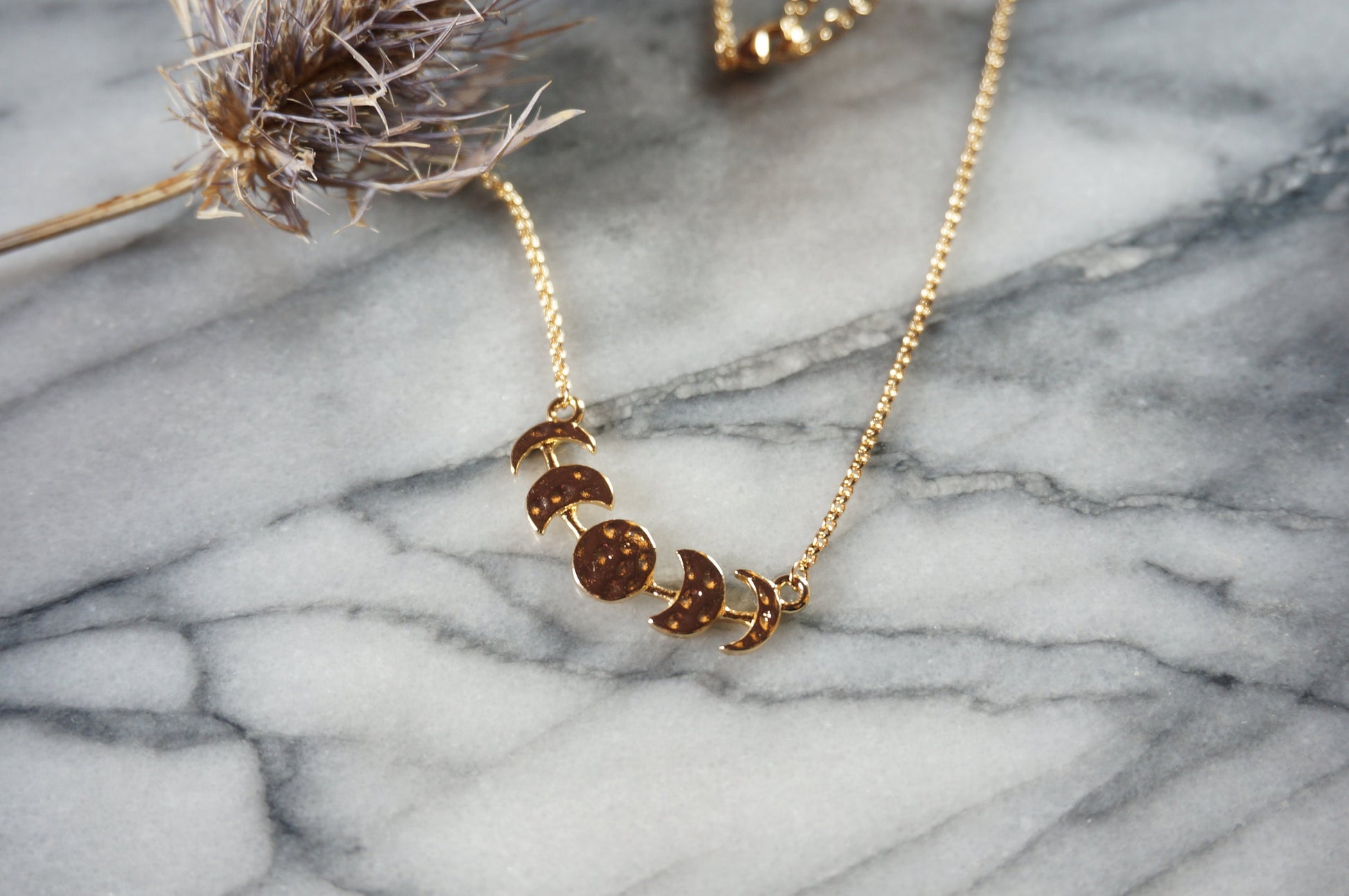 Hammered Moon Phase Necklace / Gold Plated Moon Necklace