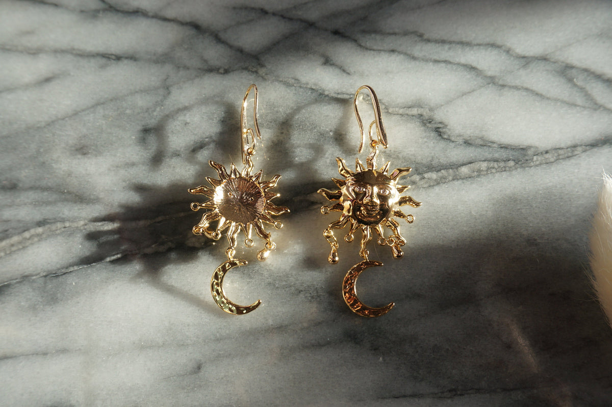SUNNIVA Gold Sun and Moon Earrings