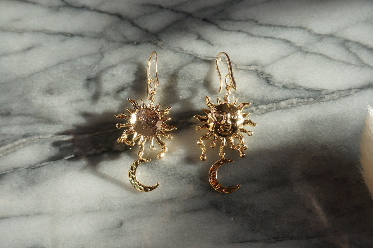 SUNNIVA Gold Sun and Moon Earrings