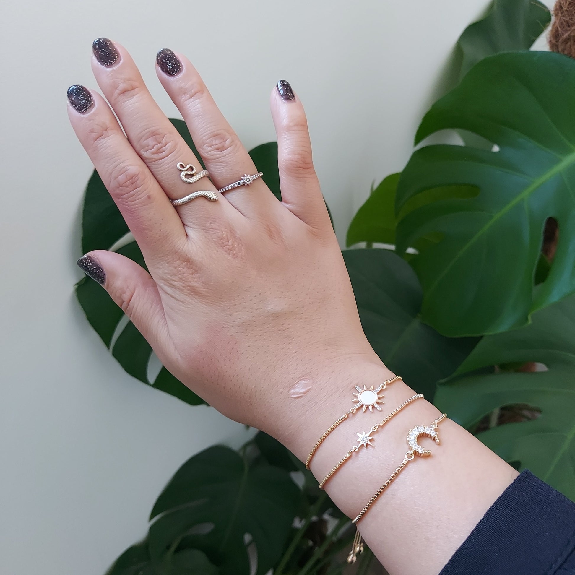 Solstice Celestial bracelet set/ Moon/Sun/Star Adjustable Bracelet