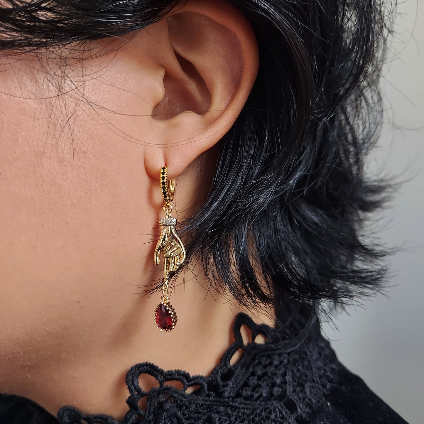LADY MACBETH Gold / Silver / Black Sword, Hand and Blooddrop Earrings / Hoops
