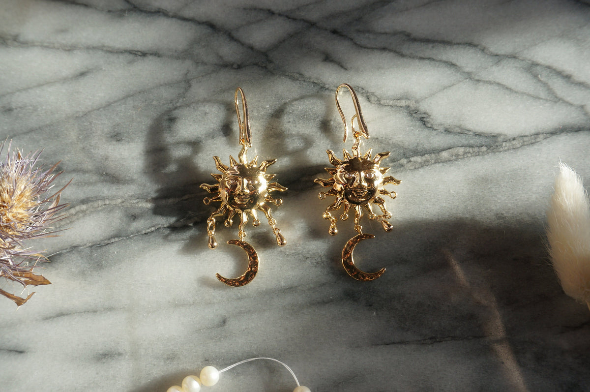 SUNNIVA Gold Sun and Moon Earrings