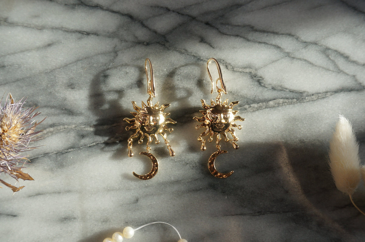 SUNNIVA Gold Sun and Moon Earrings