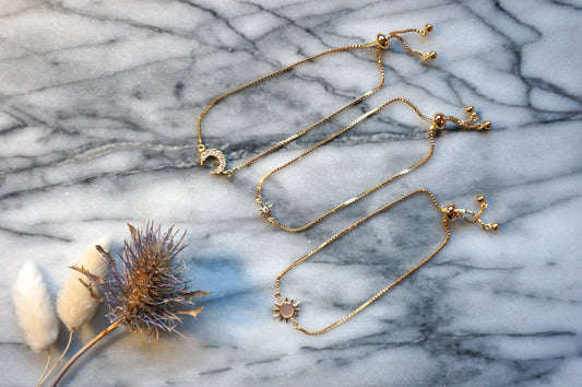 Solstice Celestial bracelet set/ Moon/Sun/Star Adjustable Bracelet