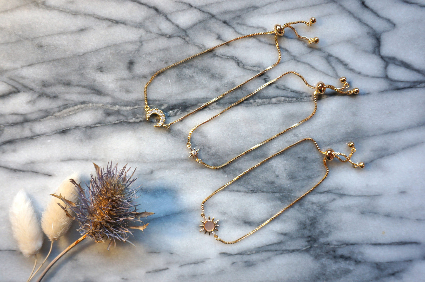 Solstice Celestial bracelet set/ Moon/Sun/Star Adjustable Bracelet