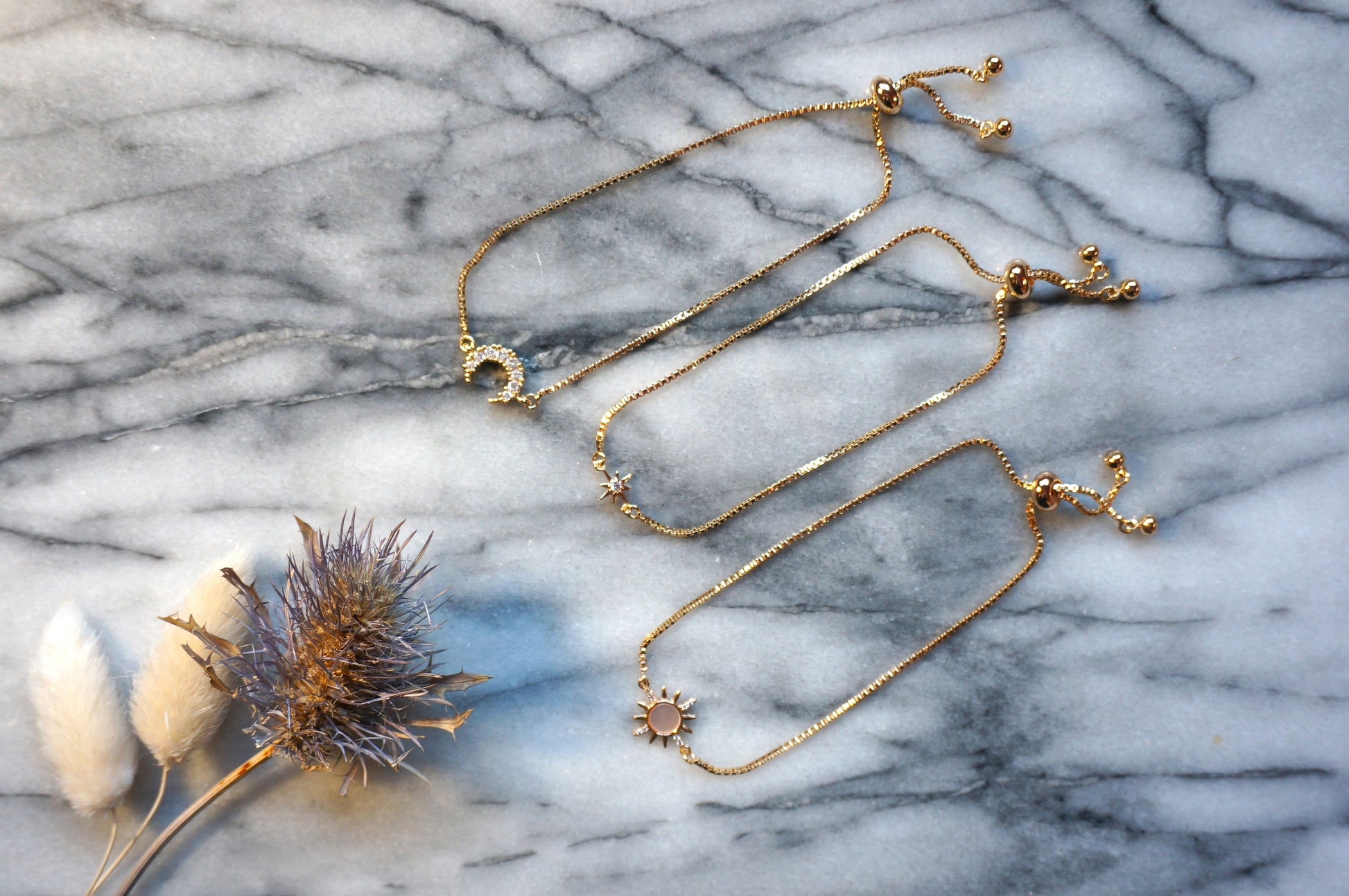 Solstice Celestial bracelet set/ Moon/Sun/Star Adjustable Bracelet