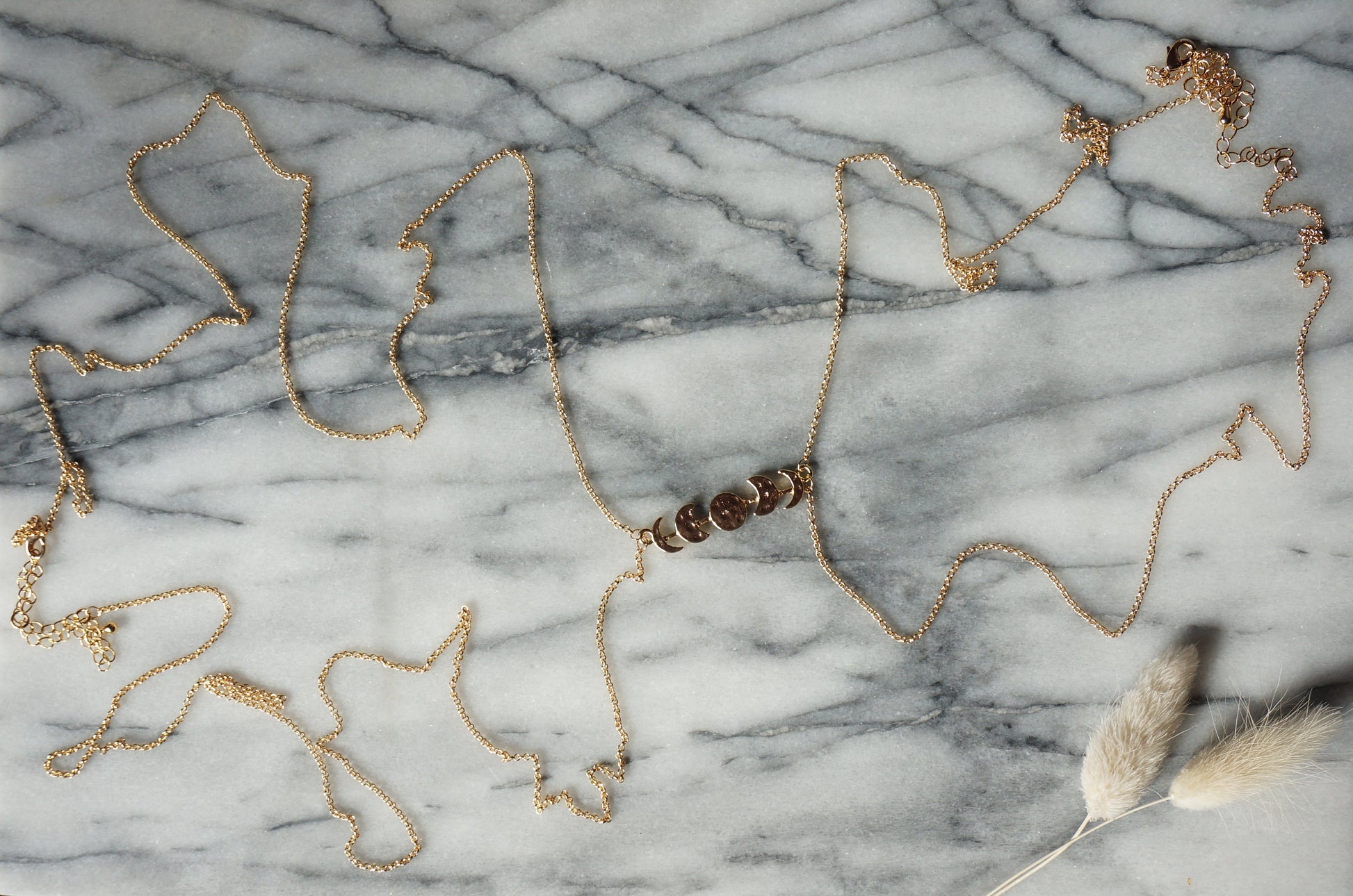 Hammered Moon Phase Gold Body Chain
