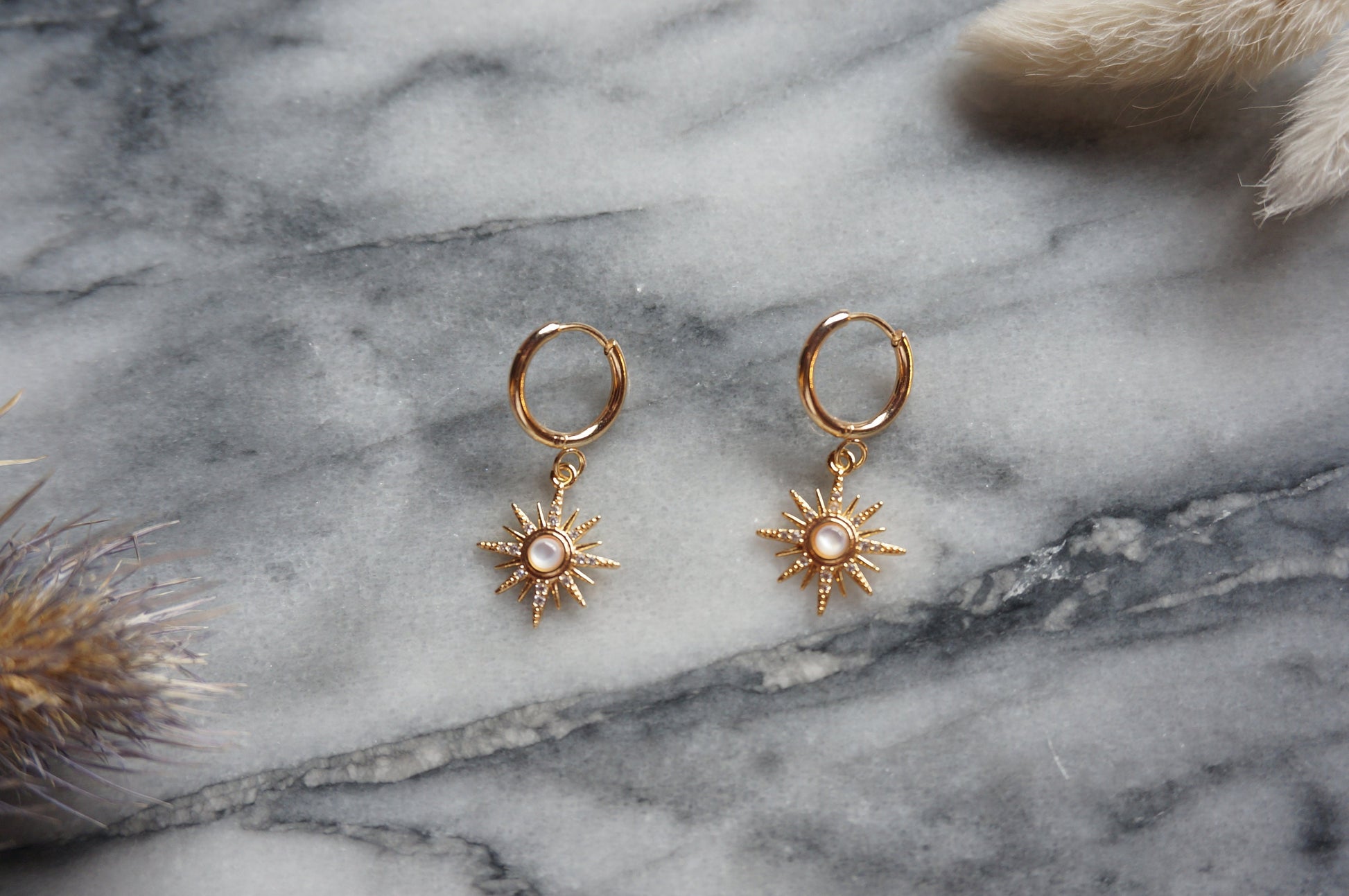 SOLE - Gold / Silver Mother of Pearl Sun Huggies / Hoops