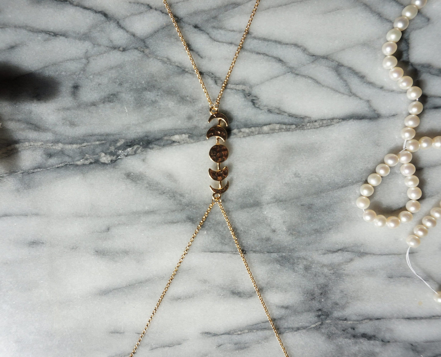 Hammered Moon Phase Gold Body Chain