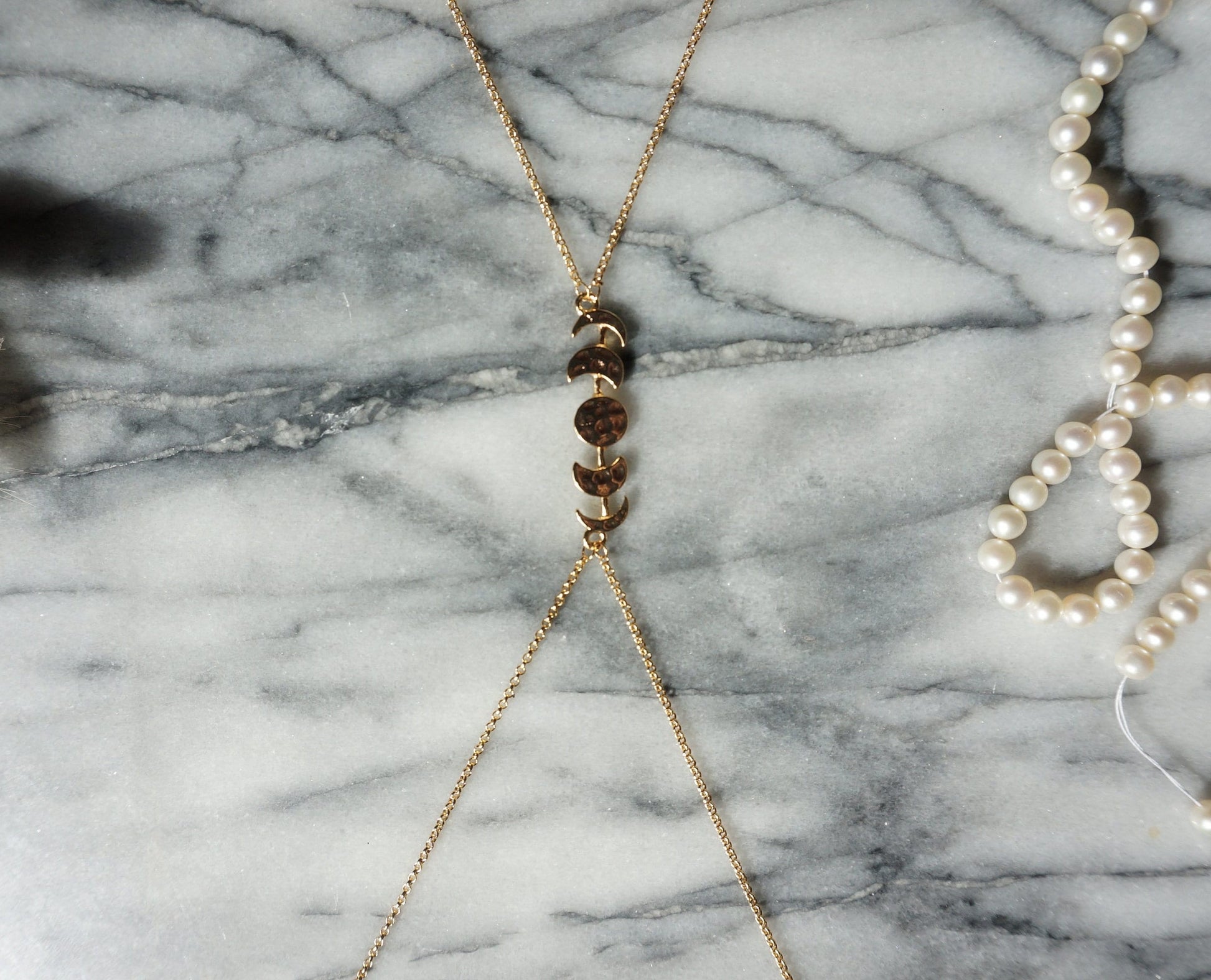 Hammered Moon Phase Gold Body Chain