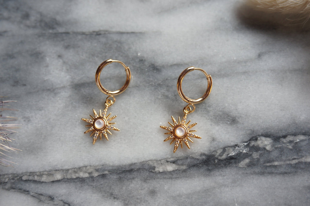 SOLE - Gold / Silver Mother of Pearl Sun Huggies / Hoops