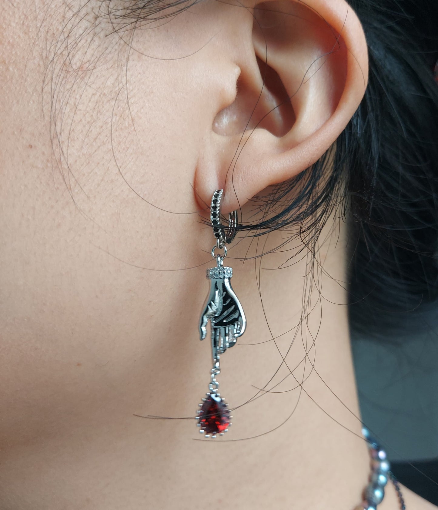 LADY MACBETH Gold / Silver / Black Sword, Hand and Blooddrop Earrings / Hoops
