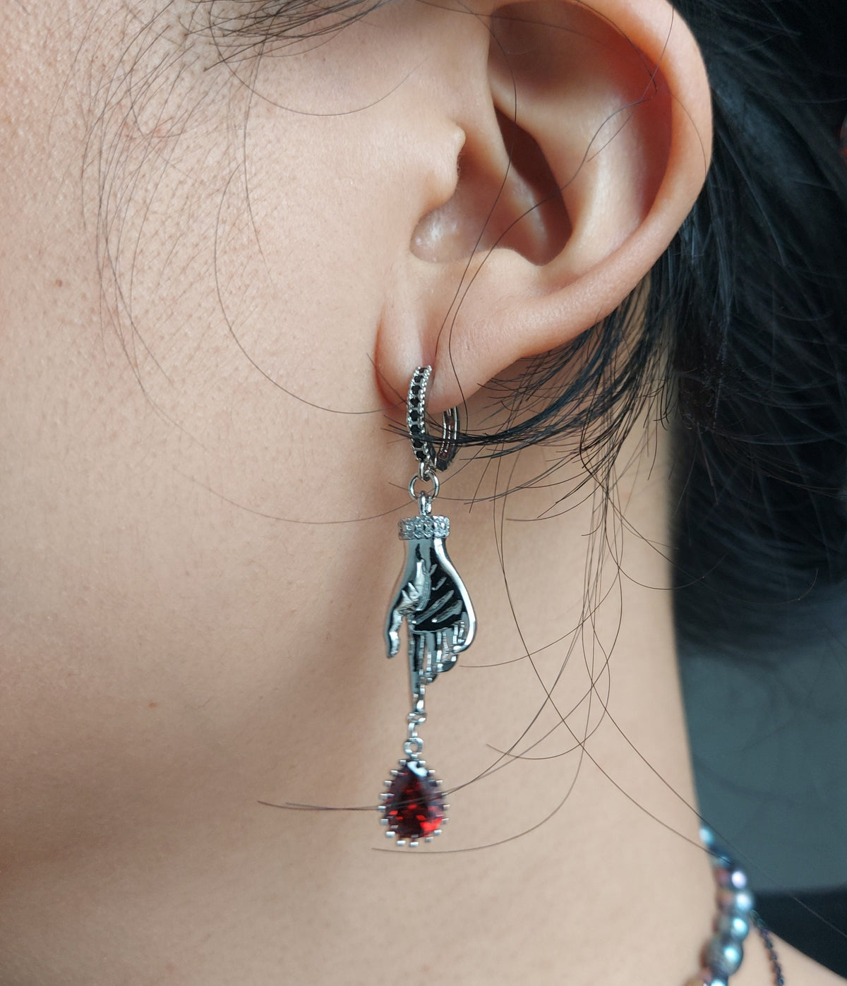 LADY MACBETH Gold / Silver / Black Sword, Hand and Blooddrop Earrings / Hoops