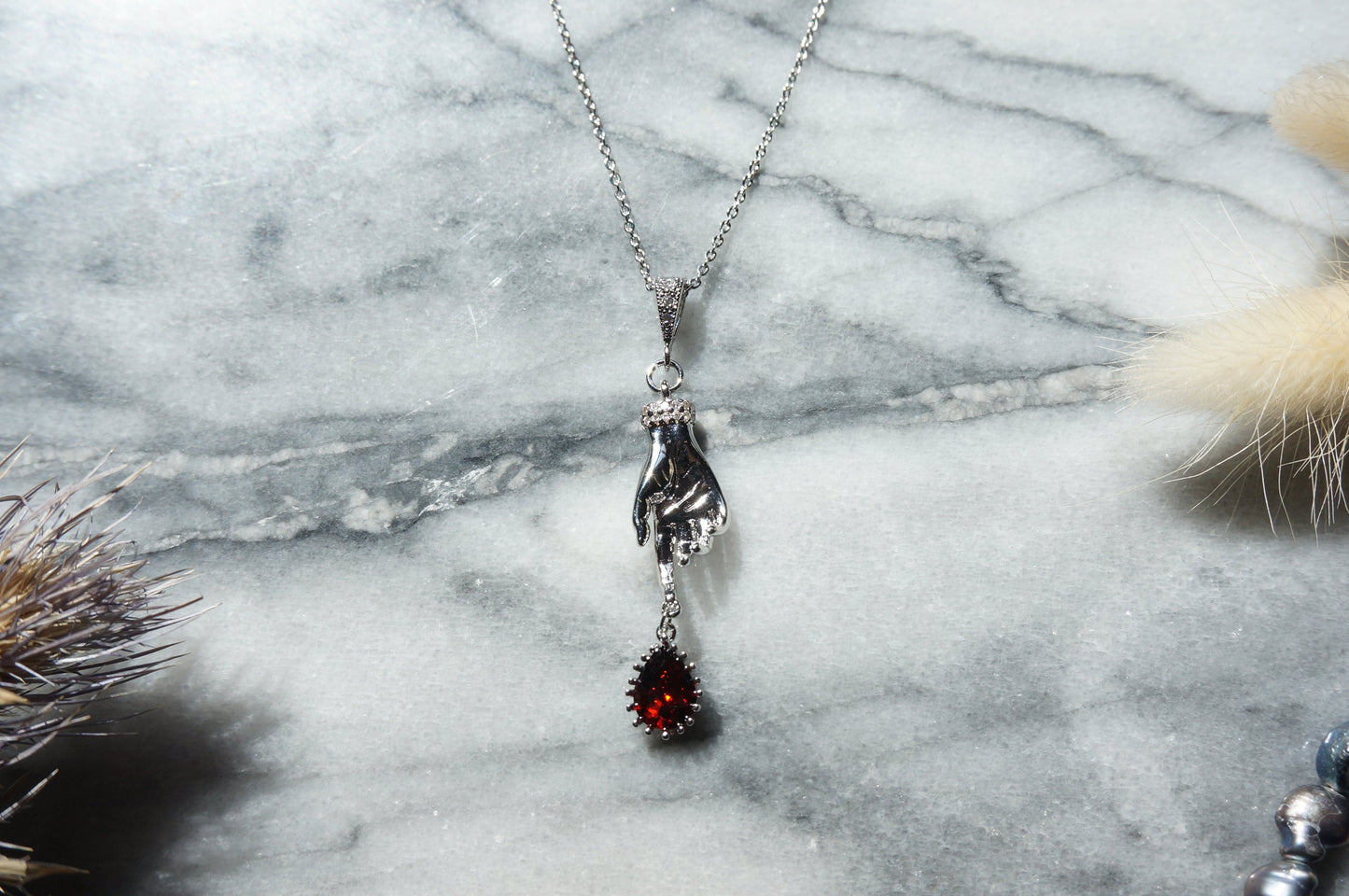 LADY MACBETH Gold / Silver / Black Hand and Blooddrop Dainty Necklace
