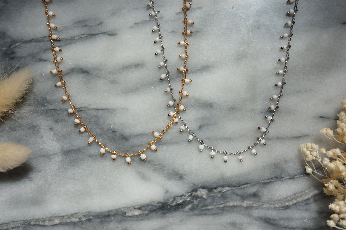 Gold / Silver White Beaded Necklaces
