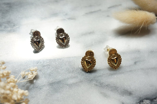 Sacred heart stud earrings Gold/Silver Plated Earrings