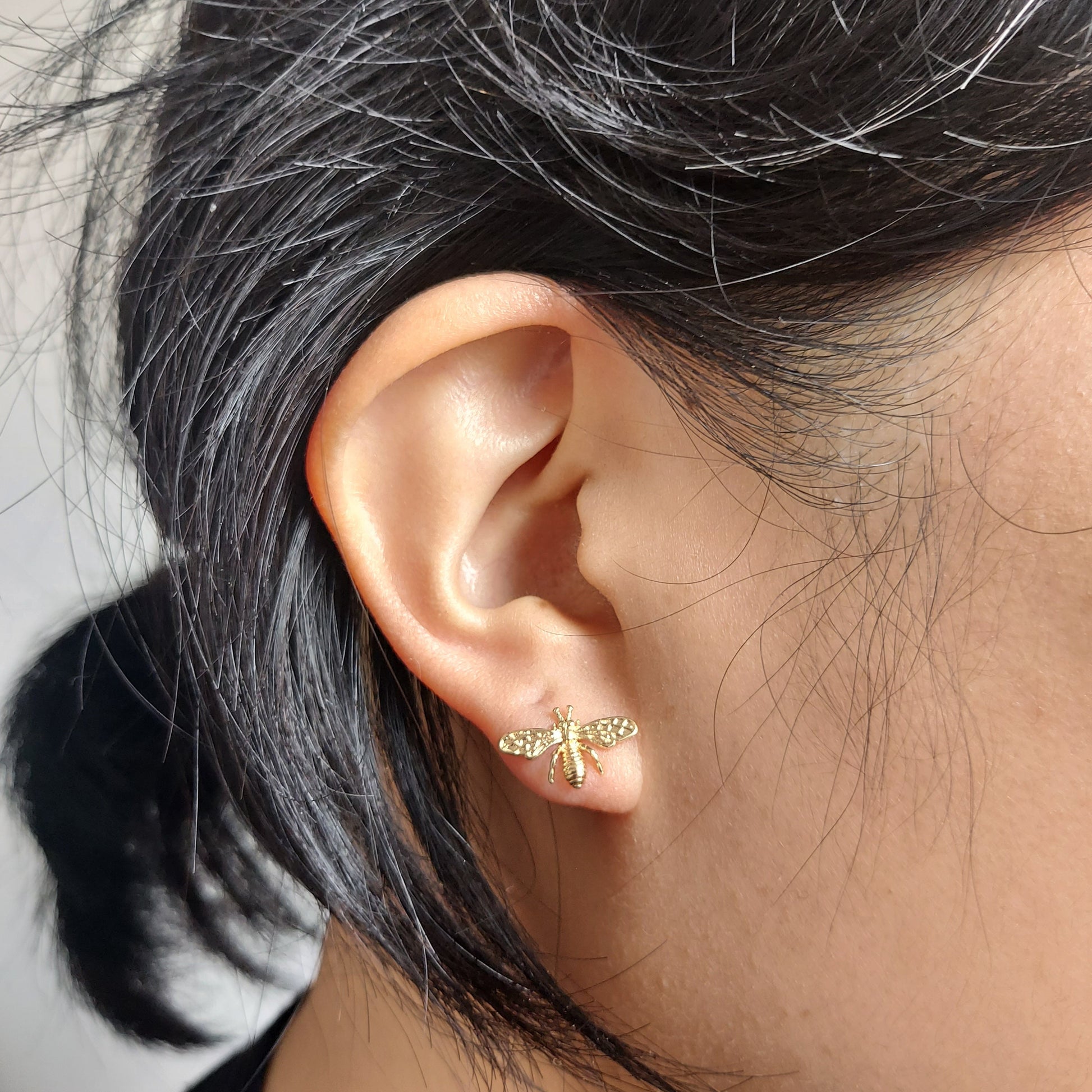Dainty Bee Gold Stud Earrings
