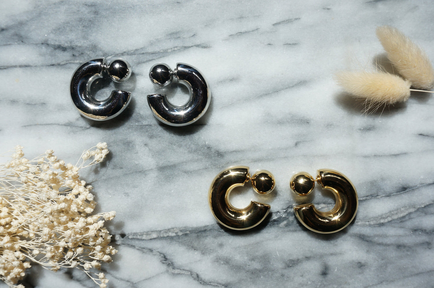 Super chunky Reverse hoop earrings Gold/Silver Hoop Stud Earrings