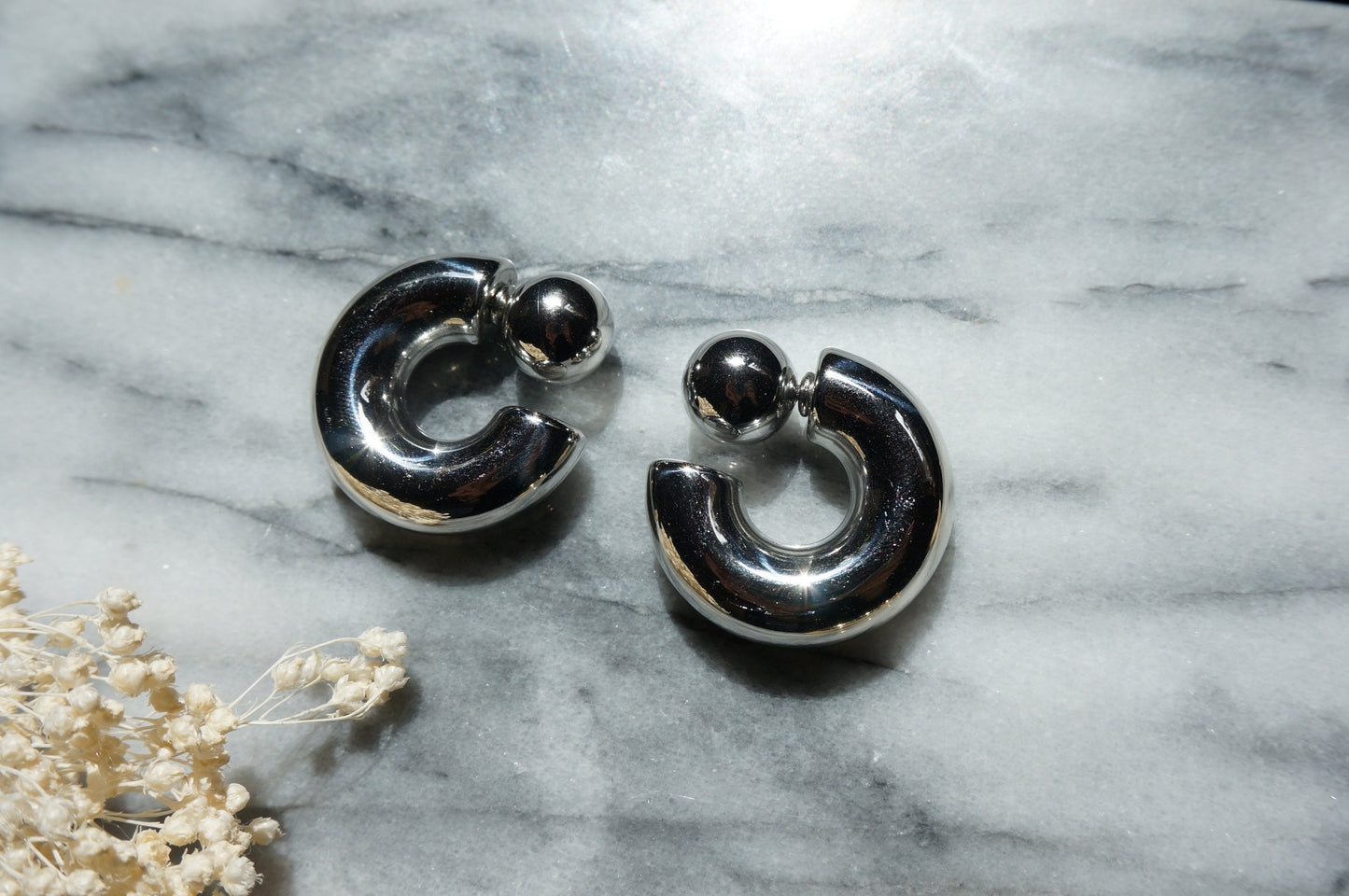 Super chunky Reverse hoop earrings Gold/Silver Hoop Stud Earrings