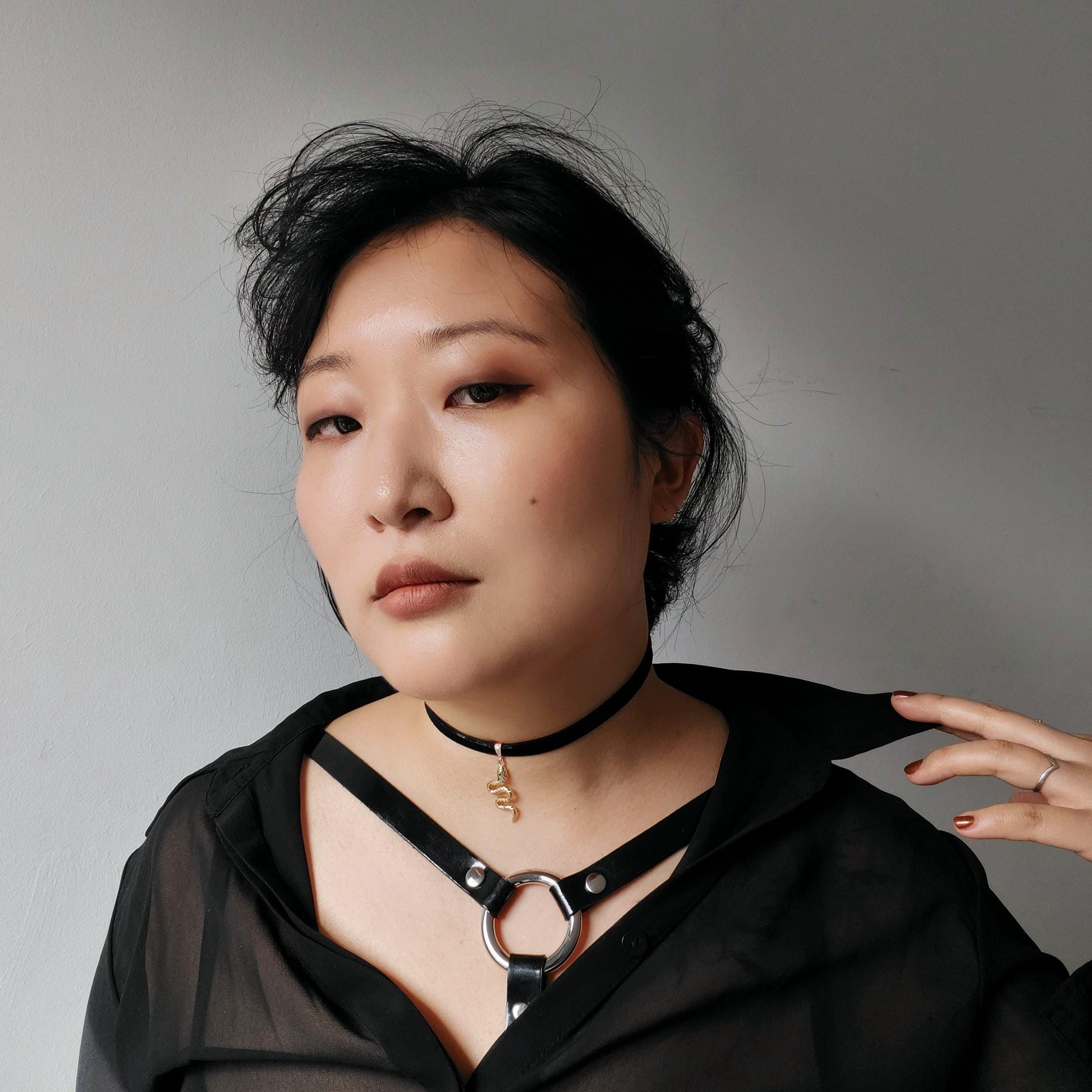 Gold Snake and Gem Black Stretch Velvet Choker