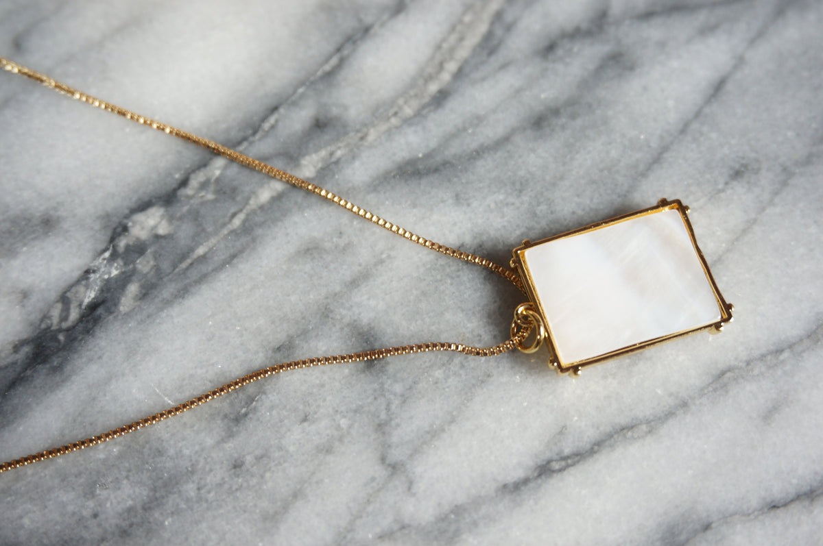 All seeing eye and Hands Frame necklace / Mother of Pearl Necklace