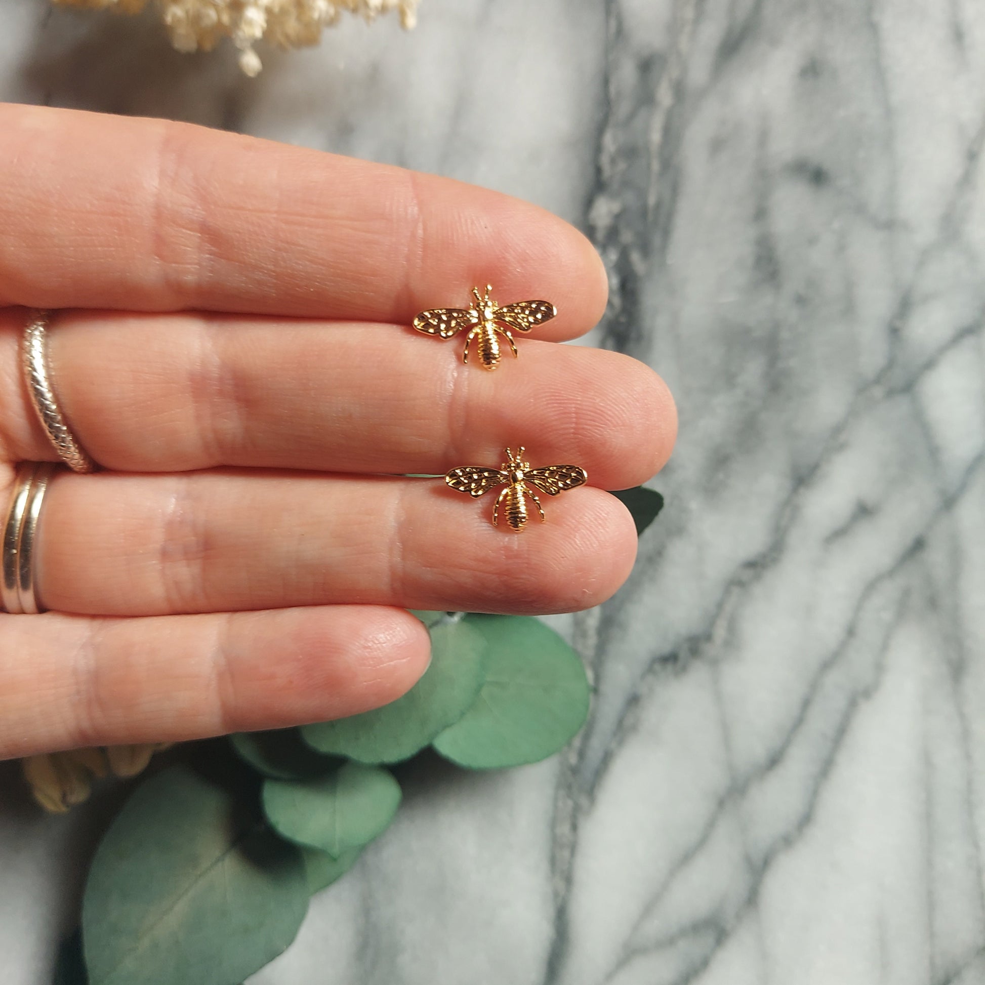 Dainty Bee Gold Stud Earrings