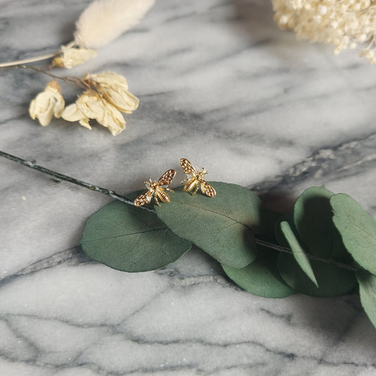 Dainty Bee Gold Stud Earrings