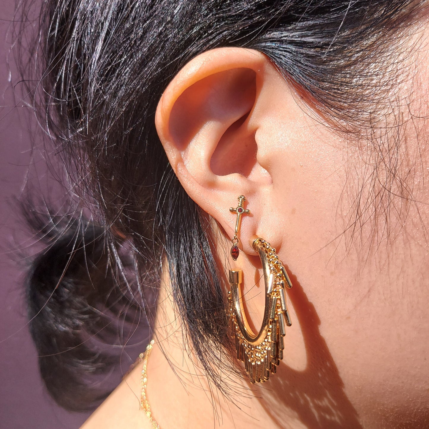 Tiny Sword Flat Back Piercing Gold and Silver / Blood Drop / Tragus/ Conch/ Helix