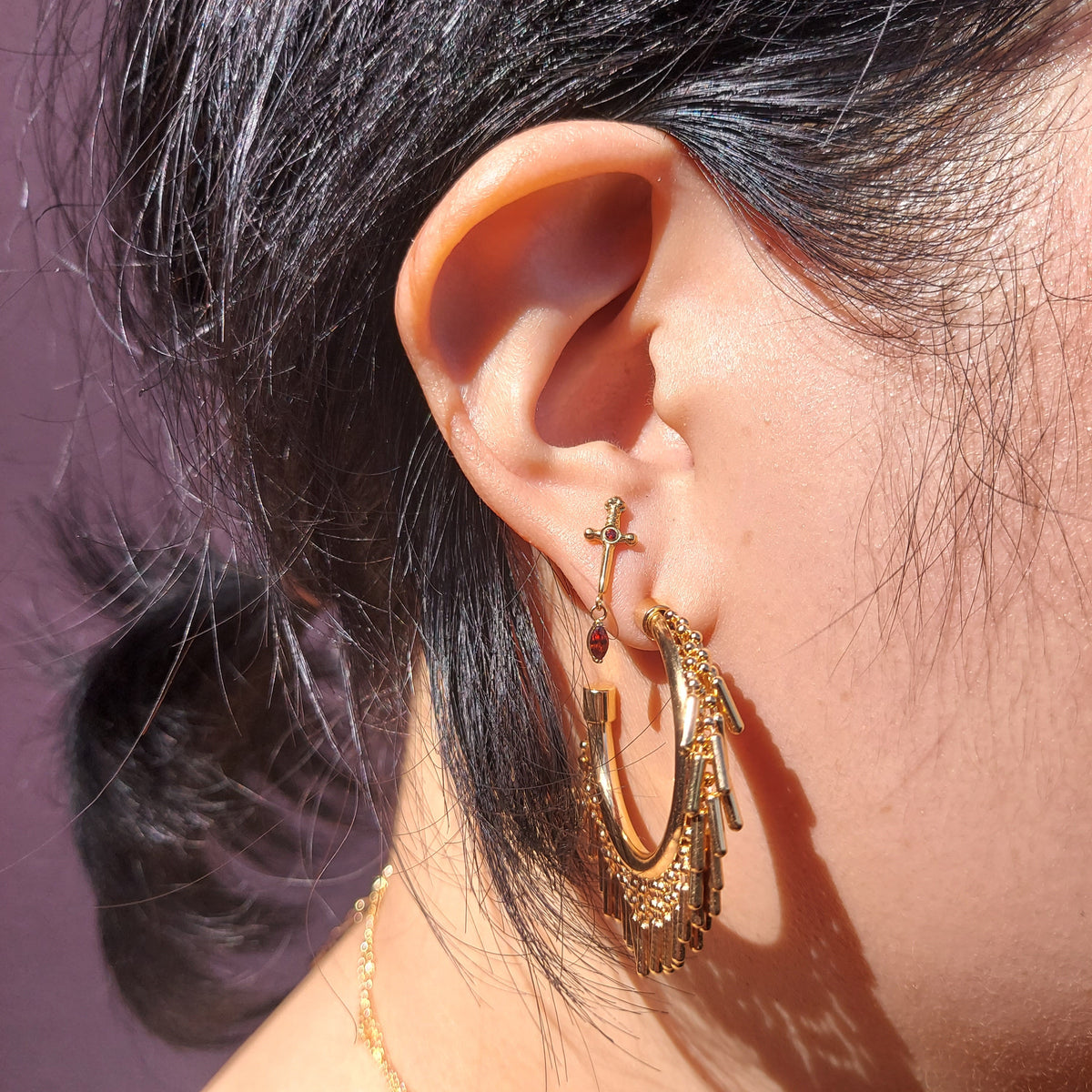 Tiny Sword Flat Back Piercing / Screw on Stud / Blood Drop / Tragus/ Conch/ Helix Piercing in Gold/ Silver