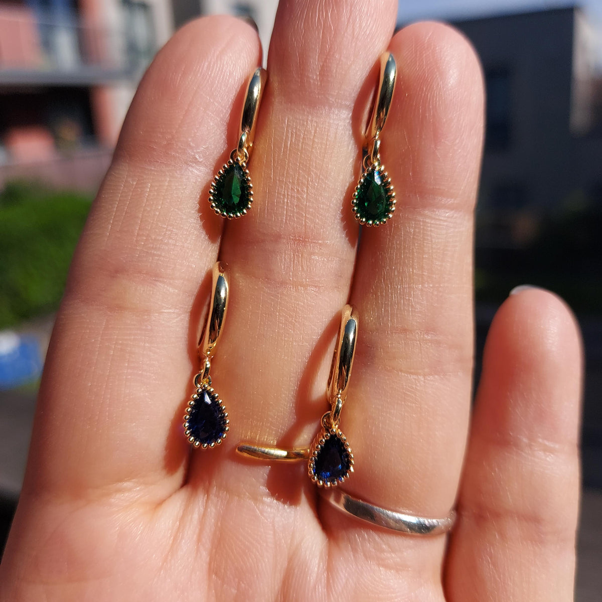 Birthstone Hoops / Gold Huggie Earrings