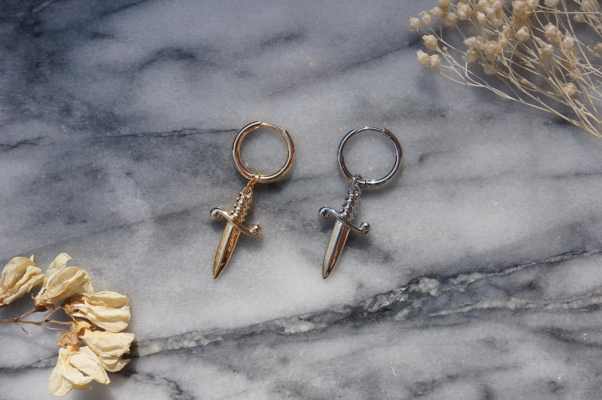 Gold/Silver Mini Dagger / Dirk Hoop Earrings / Tarot Sword Earring