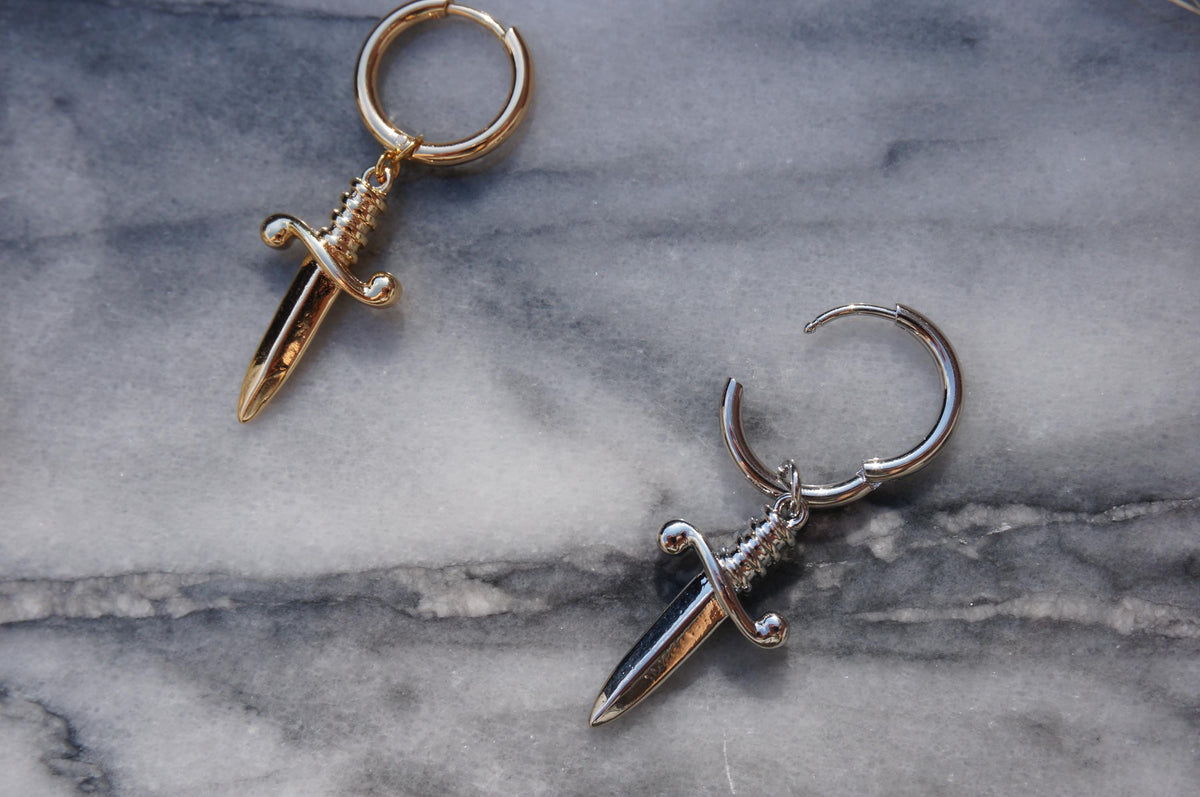 Gold/Silver Mini Dagger / Dirk Hoop Earrings / Tarot Sword Earring