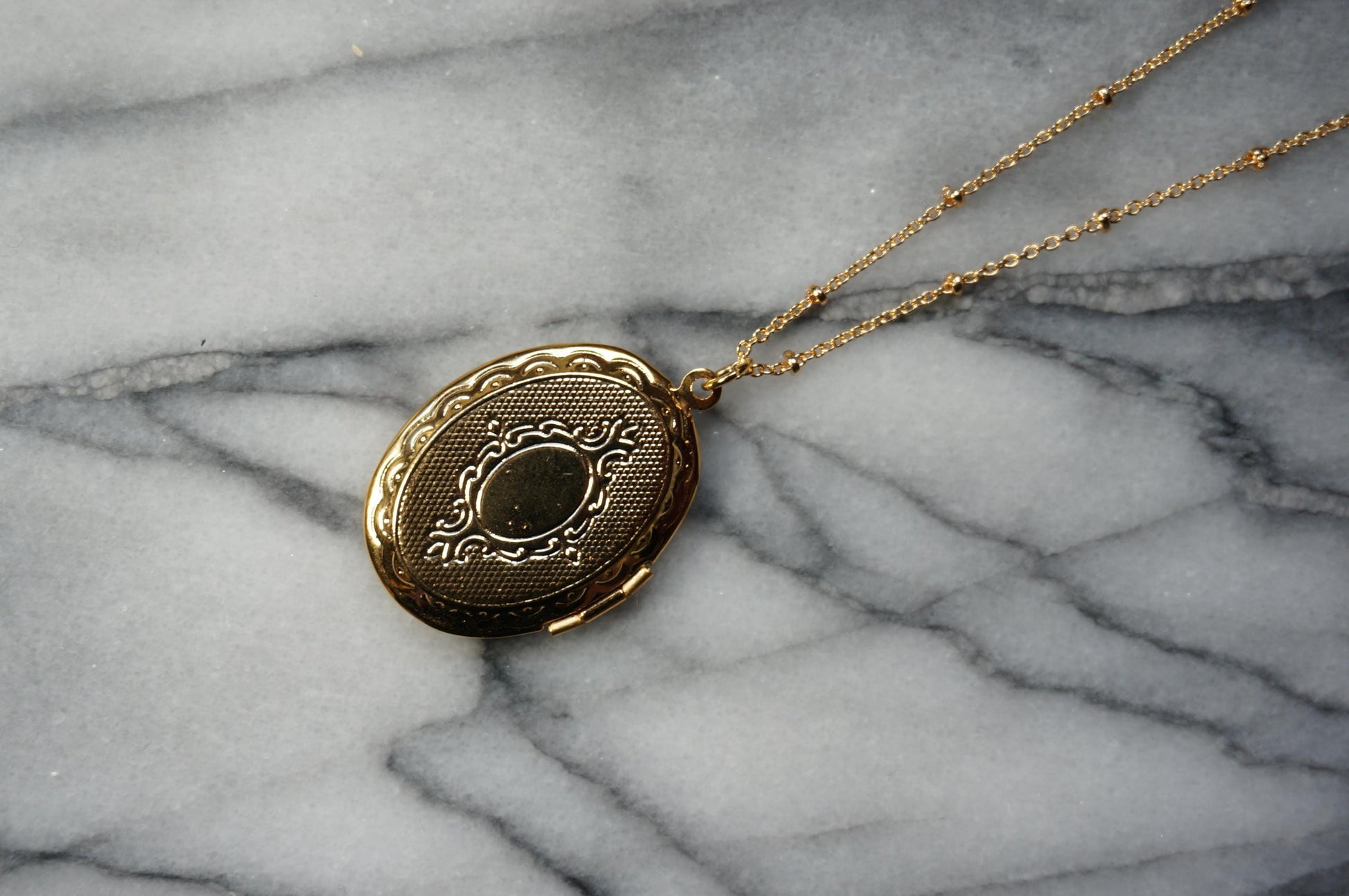 Oval Gold Antique Style Locket Necklace
